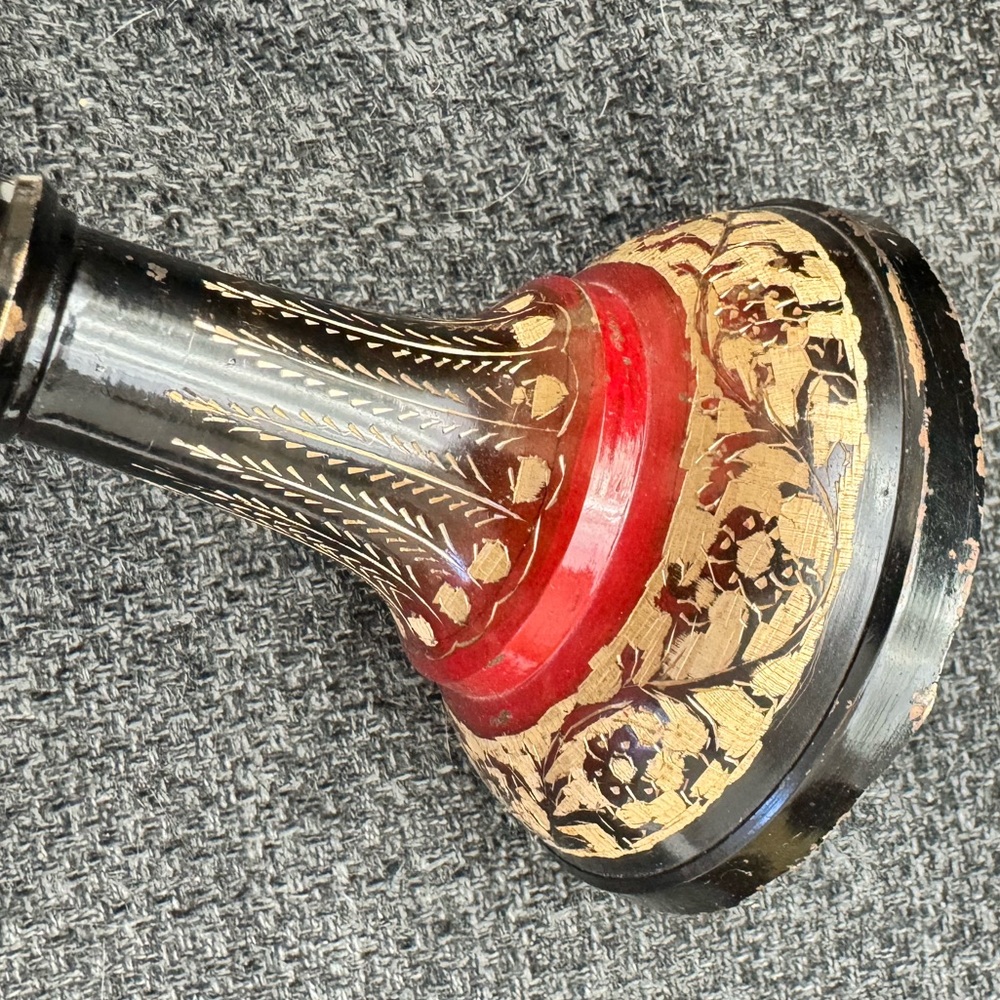 Vintage etched brass enameled vase - Picture 7 of 10